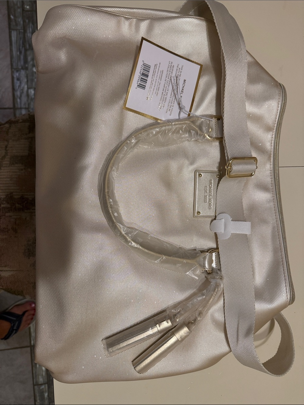 Michael Kors Pearl Cream Duffel Bag/Tote with Gold Hardware